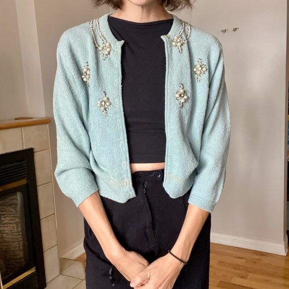 Vintage Beaded Pearl Cardigan - 1940s - Picture 11 of 15